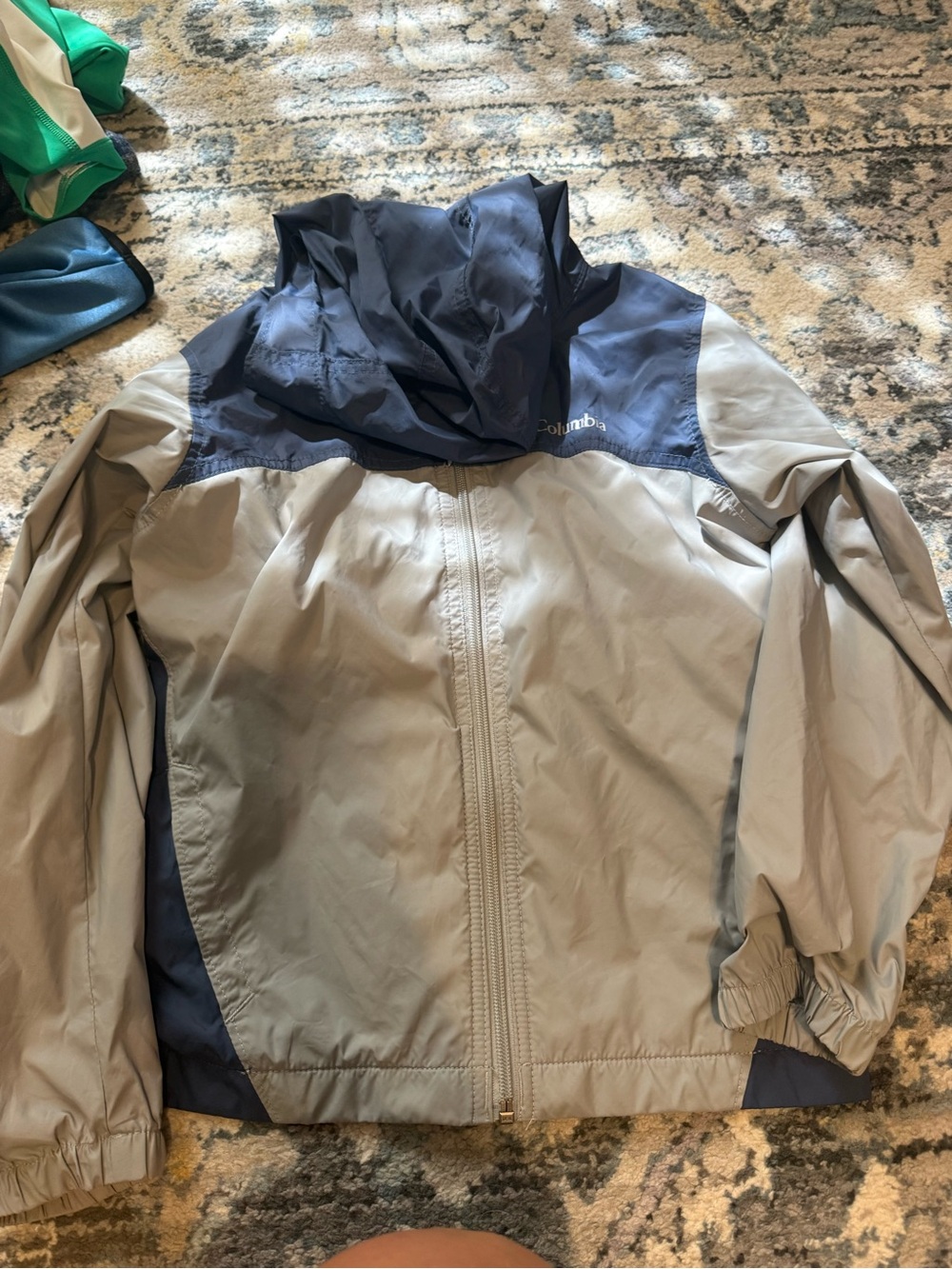 Columbia Kids Two-Tone Hooded Rain Jacket - Gray and Navy